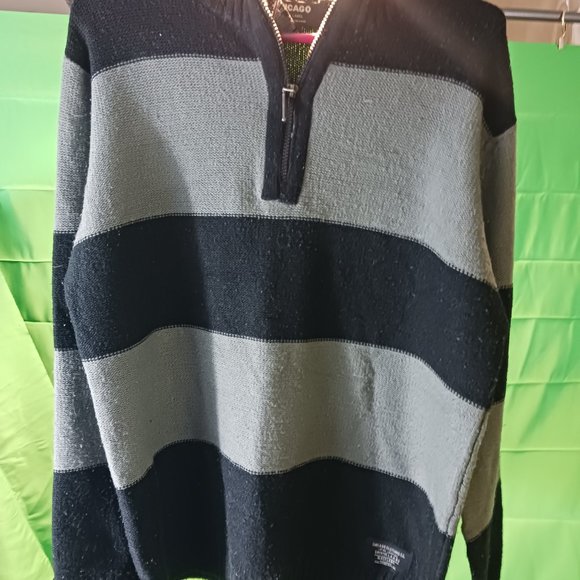 chicago wool sweater stripe 2 colors with front zip - Picture 1 of 4